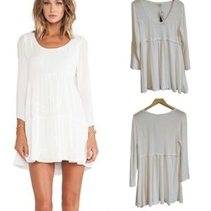 EMPIRE WAIST Mini Dress Cream Off-White Babydoll Boho Tunic Mystree Medium New